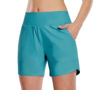 WILLIT Short de bain pour femme - Taille haute - Séchage rapide - UPF 50+ - Contrôle du ventre - Avec poches, Atol, M