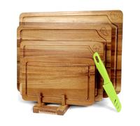 WILLKOMMEN Lot de 4 planches à découper en acacia pour cuisine, planche à découper en bois massif avec rainure pour jus, parfaites pour la charcuterie et la coupe sans effort de viande, légumes, pain