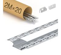 WILLLUX Lot de 20 profilés LED encastrable (40 m), profilé en Aluminium de 2 m, Dimensions : 28 x 13,8 mm, Bord des lamelles 64,2 mm, profilés de cloison sèche pour Bandes LED jusqu'à 20 mm