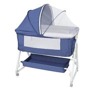 Willonin 2 en 1 Berceau Cododo pour Bébé,Lit Cododo de Bébé avec Matelas et Moustiquaire 4 Roues,pour 1 à 36 Mois,Inclinaison&Hauteur Réglable, 95 * 50 * 98-110cm,Bleu Marine