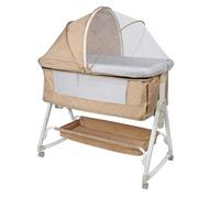 Willonin 2 en 1 Berceau Cododo pour Bébé,Lit Cododo de Bébé avec Matelas et Moustiquaire 4 Roues,pour 1 à 36 Mois,Inclinaison&Hauteur Réglable, 95 * 50 * 98-110cm, Beige