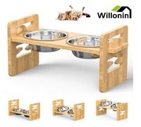 Willonin® Bar pour chat surélevés, Gamelles avec 2 bols , S’ajuste à 4 hauteurs, Mangeoire en bambou pour chien, ZCY