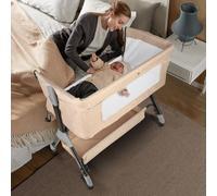 Willonin Berceau Cododo avec Matelas et Moustiquaire, Lit pour Les Bébés de 0 à 36 Mois Pliable -Berceau bébé Mobile Lit d'Appoint 4 Réglage de la Hauteur,104 * 52 * 100-110cm,Beige