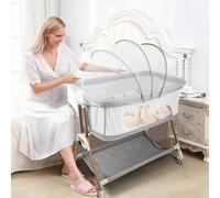 Willonin Berceau Cododo Bébé Portable 2 en 1 Matelas,Filet, Panier de Rangement, 6 Hauteur Réglable, Tissu Gris + Support de Jambe en Or