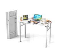 Willonin Bureau Pliable - Table de Jeu Simple - Table d'écriture - Angle pour la Maison - sans Assemblage -100 x 50 x 76 cm, avec multiprise, Panneau de Particules E1，Blanc