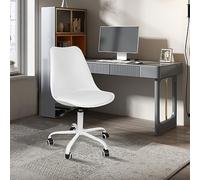 Willonin Chaise de Bureau Scandinave, Chaise de Bureau Design Siège Rembourré à 5 roulettes Fauteuil Rotatif à 360°,Chaise d'ordinateur en Similicuir à roulettes,Réglable en Hauteur 43-55cm (Blanc)