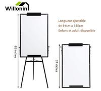 Willonin® Chevalet de Conférence 60 x 90 cm, Trépied Hauteur Réglable 90-175cm, Tableau Magnétique Blanc, Paperboard Effaçable ZCY