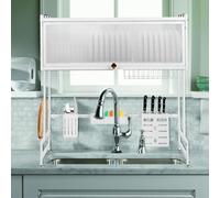 Willonin Égouttoir à vaisselle à 2 étages au-dessus de l'évier - Grand organisateur d'évier en acier inoxydable avec plusieurs paniers - Porte-ustensiles -65*30*78cm - blanc