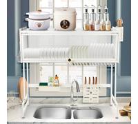 Willonin Égouttoir à vaisselle à 2 étages au-dessus de l'évier -Grand organisateur d'évier en acier inoxydable avec plusieurs paniers - Porte-ustensiles, 85*28*77cm-blanc