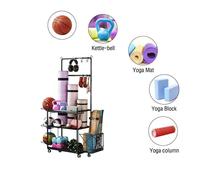 Willonin® Etagère multifonction roulante, Support de rangement pour équipement de sport: haltères, tapis de yoga, ball, skateboard