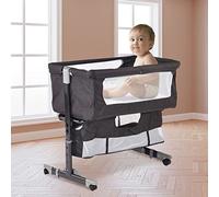 Willonin Lit bébé cododo, Lit Bebe avec Matelas de la Naissance, Réglage de la Hauteur, Facile Adapter au lit du Parent, 93 * 57 * 71-88cm, Noir