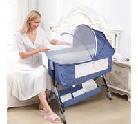 Willonin Lit bébé cododo, Lit Bebe avec Matelas de la Naissance, Réglage de la Hauteur, Facile Adapter au lit du Parent, 104 * 52 * 100-110cm,Bleu Marine