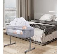 Willonin Lit bébé cododo, Lit Bebe avec Matelas de la Naissance, Réglage de la Hauteur, Facile Adapter au lit du Parent, 96 * 57 * 77cm Gris
