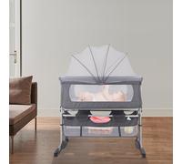 Willonin Lit bébé cododo, Lit Bebe avec Matelas de la Naissance, Réglage de la Hauteur, Facile Adapter au lit du Parent, 92 * 58 * 70-87cm Gris