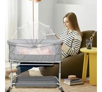 Willonin Lit bébé cododo, Lit Bebe avec Matelas de la Naissance, Réglage de la Hauteur, Facile Adapter au lit du Parent, 113 * 66 * 84cm,Gris