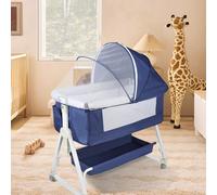 Willonin Lit bébé jusqu'à 50 kg Cododo, Berceau Réglage de la Hauteur et de l’Inclinaison du Matelas 4 roulettes,Réglage à 6 Vitesses, Pieds triangulaires -95 * 50 * 98-110 cm, Bleu Marine