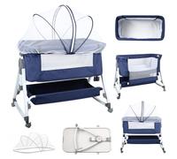 Willonin Lit Cododo Bébé 2 en 1 avec Roues - Berceau Réglable en Hauteur (6 Positions) 0-36 Mois - avec Matelas et Moustiquaire - Pieds Triangulaires Robustes - 80 x 40 cm (Bleu Marine)