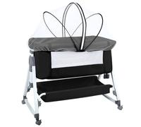 Willonin Lit Cododo Bébé 2 en 1 avec Roues - Berceau Réglable en Hauteur (6 Positions) 0-36 Mois - avec Matelas et Moustiquaire - Pieds Triangulaires Robustes - 80 x 40 cm (Noir)