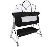 Willonin Lit Cododo Bébé 2 en 1, Berceau Cododo avec Matelas et Moustiquaire, Berceau Bébé,6 Réglage de la Hauteur-80 * 40 * 100-116cm, Noir