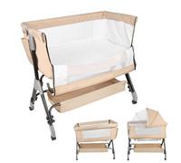 Willonin Lit Cododo Bébé 2 en 1, Berceau Cododo avec Matelas et Moustiquaire, pour Les Bébés de 1 à 36 Mois, 4 réglages en Hauteur,Moustiquaire, Panier de Rangement (Beige)
