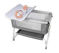 Willonin Lit Cododo bébé avec Matelas,Lit d’Appoint Bebe Evolutif à roulettes, Lit de Voyage Pliable, Panier de Rangement, Hauteur Réglable à 6 Niveaux,95 * 50 * 98-110cm, Gris Lin