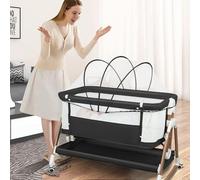 Willonin Lit Cododo Bébé avec Matelas & Panier & Moustiquaire, Lit Bébé Evolutif Hauteur Réglable, Roues Universelles avec Frein,90 * 60 * 90-115 cm/Noir + Or