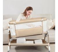 Willonin Lit Cododo Bébé avec Matelas & Panier & Moustiquaire, Lit Bébé Evolutif Hauteur Réglable, Roues Universelles avec Frein,90 * 60 * 90-115 cm/Blanc cassé + Or