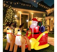 Willonin Père Noël Gonflable traîneau et Rennes 220 * 110 * 130cm éclairage LED décoration Noël extérieur fête Lumineux Personnage (Couleur de l'image)