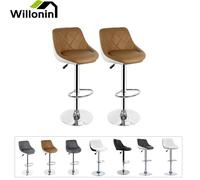WILLONIN® Set de 2 Tabouret de bar avec repos-pieds, Siège en similicuir brun clair et Dos Blanc, Chaise de cuisine Hauteur ajustabl