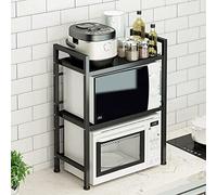 Willonin Support Extensible pour Four à Micro-Ondes à Charge Lourde, Support Micro Onde à 2 Niveaux, Support d'étagère de Cuisine, avec Crochets,Extensible,pour épices, conserves, Bouteilles (Noir)