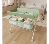 Willonin Table à Langer Mobile - Commode à Langer Pliable avec Panier de Rangement - Table à Langer pour Nouveau-nés et Tout-Petits -Rangement-5 hauteurs réglables H62-90cm-Vert
