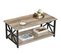 Willonin Table Basse｜Moderne de Salon｜avec 2 Niveaux Rangement,X-Frame Métallique Pieds et Tray Design｜ Rectangulaire Style Industriel Rangement à Deux Niveaux｜Chêne Gris + Noir