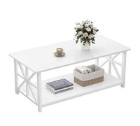 Willonin Table Basse｜Moderne de Salon｜avec 2 Niveaux Rangement,X-Frame Métallique Pieds et Tray Design｜ Rectangulaire Style Industriel Rangement à Deux Niveaux｜Blanc
