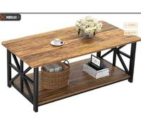 Willonin Table Basse｜Moderne de Salon｜avec 2 Niveaux Rangement,X-Frame Métallique Pieds et Tray Design｜ Rectangulaire Style Industriel Rangement à Deux Niveaux｜Marron foncé + Noir