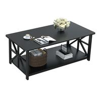 Willonin Table Basse｜Moderne de Salon｜avec 2 Niveaux Rangement,X-Frame Métallique Pieds et Tray Design｜ Rectangulaire Style Industriel Rangement à Deux Niveaux｜Noir