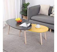 Willonin Table Basse Ovale, Table Basse Ovale avec Pieds en Bois Massif Ensemble 2 Pièces, Table Basse Style Scandinave (98 * 60 * 40cm & 88 * 48 * 34cm) (Grand Gris foncé et Petit Jaune)
