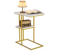 Willonin Table d’Appoint Moderne Effet Marbre avec Structure Métal Doré, Bout de Canapé Table Basse ou Chevet avec 2 Étagères 50x30x58 cm,Plateau en marbre + Pieds dorés