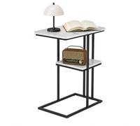 Willonin Table d’Appoint Moderne Effet Marbre avec Structure Métal Doré, Bout de Canapé Table Basse ou Chevet avec 2 Étagères 50x30x58 cm,Plateau en marbre + Pieds Noirs