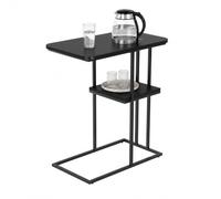 Willonin Table d’Appoint Moderne Effet Marbre avec Structure Métal Doré, Bout de Canapé Table Basse ou Chevet avec 2 Étagères,Plateau Noir + Pieds Noirs
