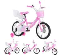 Willonin VéLo pour Enfant, VéLo Enfant pour 3-5 Ans, Barre courbée + Roues auxiliaires + siège arrière Jouet + rétroviseurs,14 », Rose