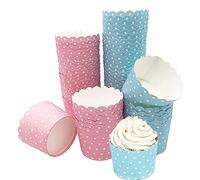 Willoo 100 Pièces Muffins Cupcake, Caissettes à Muffins, Papier Cupcakes, Cupcake En Avec Motif Pois pour Un Mariage, Une Fête D'anniversaire, Comme Décoration (Bleu, Rose)