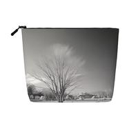 Willow Tree Trousse à maquillage monocouche en imitation lin Grande capacité pour voyage et voyage d'affaires