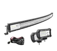 Willpower 132cm/52'' 675W Barre LED Incurvée + 2x 18cm 72W Phare de Travail + Faisceau de Câblage Étanche 12V/24V Projecteur pour Voiture, Camion, Tracteur, Quad, Bateau