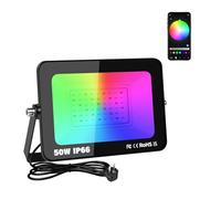 Willpower 1PC Projecteur LED RGB App Télécommande, Spot LED Extérieur 50W 5000LM, 16 Couleurs, Minuteur, Télécommande RGBW Lumière de Eclairage Pour Jardin Patio, IP66 étanche, avec Prise