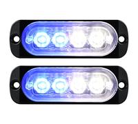 Willpower 2pcs 4LED Feu Stroboscopique Urgent Bleu Blanc Feux de Gabarit Latéraux Voiture 12V 24V Barre Lumineuse LED Balise Clignotante de Sécurité pour Remorque Utilitaire Bateau Tracteur Véhicule
