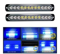 Willpower 2pcs 7.5" 12 LED Feu Stroboscopique Urgent Bleu Blanc Feux de Gabarit Latéraux Voiture 12V 24V Barre LED Balise Clignotante de Sécurité pour Remorque Utilitaire Bateau Tracteur Véhicule