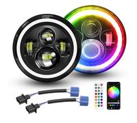 Willpower 2pcs Phare Auto Moto LED 7" 50W, Phare de Travail 5000LM, RGB 4 Modes Eclairages Feux LED Feu Croisement DRL HI LO Beam pour Wrangler JK TJ LJ CJ JP Hummber, Projecteurs Rond