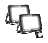 Willpower 2PCS Projecteurs LED Extérieur 20W 2000LM Avec Detecteur de Mouvement - Spot Blanc Froid 6000K IP66 Etanche - Eclairage de Sécurité pour Jardin Patio Garage