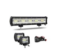 Willpower 38cm 17'' 300W Barre LED Spot et Inondation + 2pcs 4'' Phare de Travail LED Rampe Feux LED 12V 24V Étanche pour 4x4 Voiture Camion Tracteur Quad Véhicule Bateau Con Câblage
