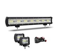 Willpower 51cm 20'' 420W Barre LED Spot et Inondation + 2pcs 4'' Phare de Travail LED Rampe Feux LED 12V 24V Étanche pour 4x4 Voiture Camion Tracteur Quad Véhicule Bateau Con Câblage